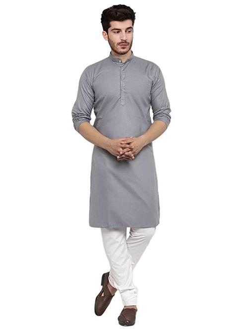 grey solid kurta pyjama ethnic wear set - 18437758 - Very Small Image - 1