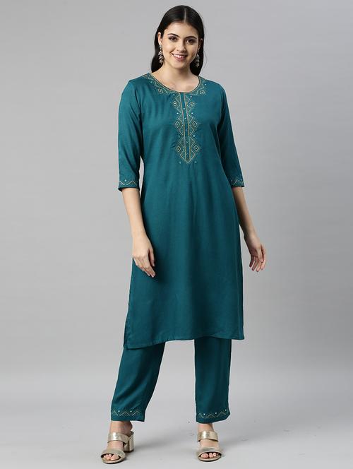 front yoke embroidered kurta pant set - 18437780 - Very Small Image - 1