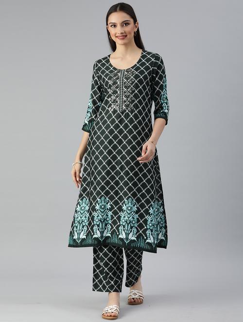 teal printed kurta palazzo set - 18437782 - Very Small Image - 1