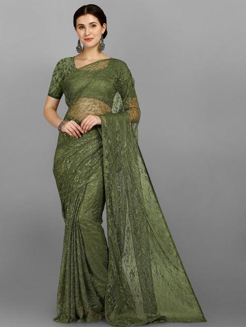 olive self design net saree - 18437826 - Very Small Image - 1