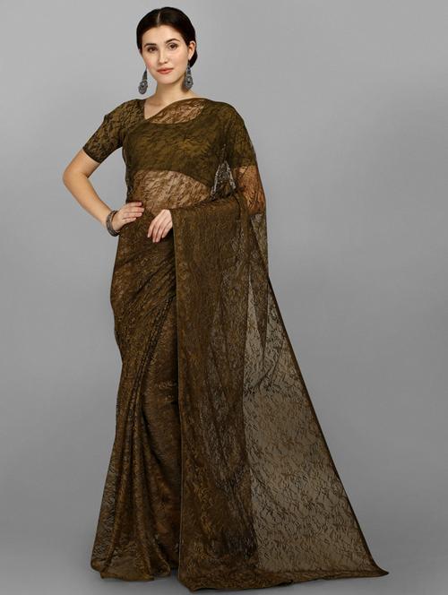 olive self design net saree - 18437829 - Very Small Image - 1