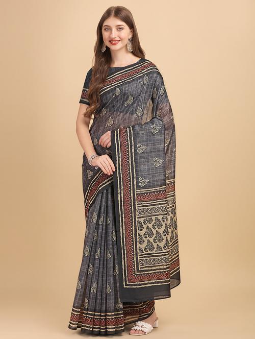 batik print chanderi saree with blouse - 18437969 - Very Small Image - 1
