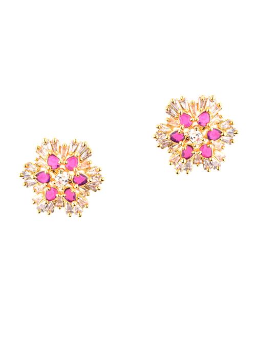 gold-plated floral ad pink studs - 18437999 - Very Small Image - 1