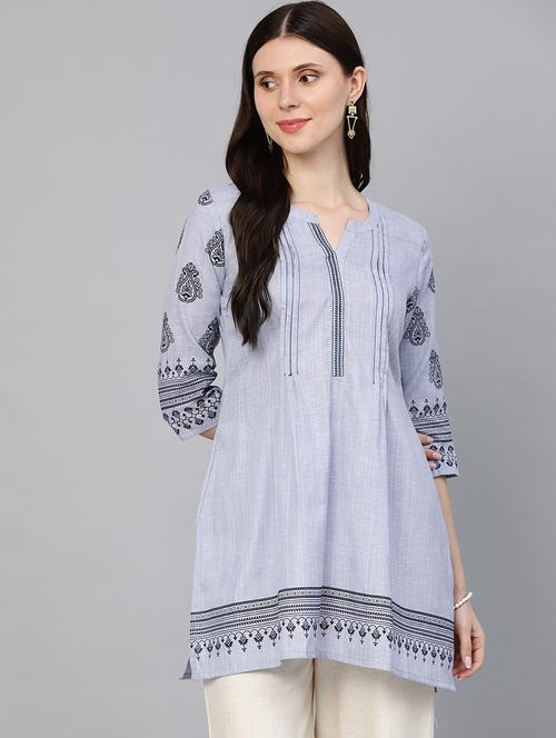 embroidered front yoke pintucks a-line kurti - 18438117 - Very Small Image - 1