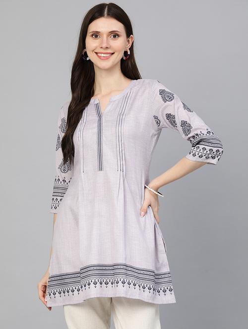 embroidered front yoke pintucks a-line kurti - 18438118 - Very Small Image - 1