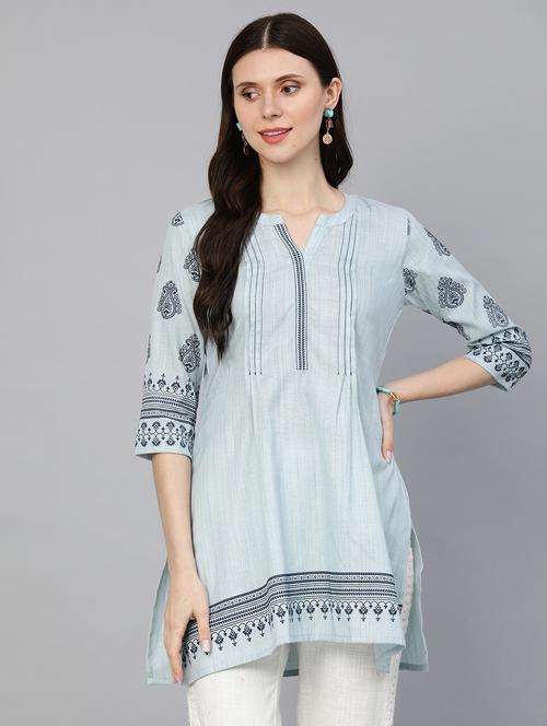 embroidered front yoke pintucks a-line kurti - 18438119 - Very Small Image - 1