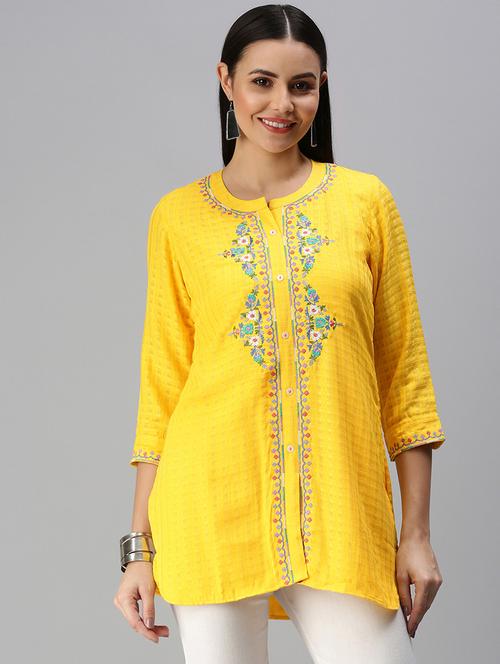 yoke embroidered straight kurti - 18438125 - Very Small Image - 1