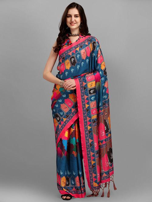 multi colored silk printed saree - 18438611 - Very Small Image - 1