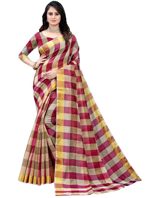 checkered kota doria saree with blouse - 18438786 - Very Small Image - 1