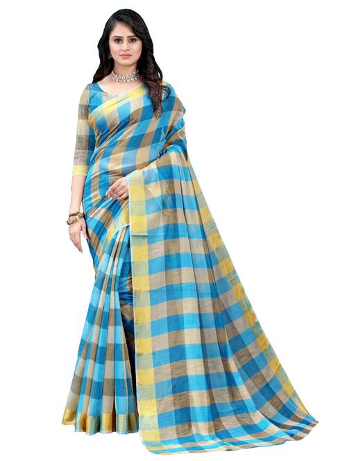 checkered kota doria saree with blouse - 18438792 - Very Small Image - 1