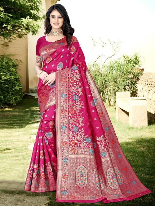 jacquard work banarasi saree with blouse - 18438805 - Very Small Image - 1