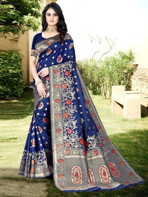 jacquard work banarasi saree with blouse - 18438806 - Very Small Image - 1