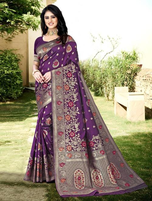 jacquard work banarasi saree with blouse - 18438807 - Very Small Image - 1