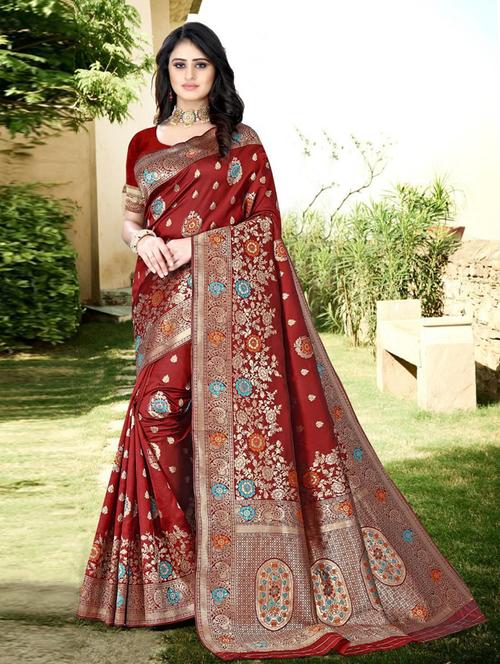 jacquard work banarasi saree with blouse - 18438809 - Very Small Image - 1