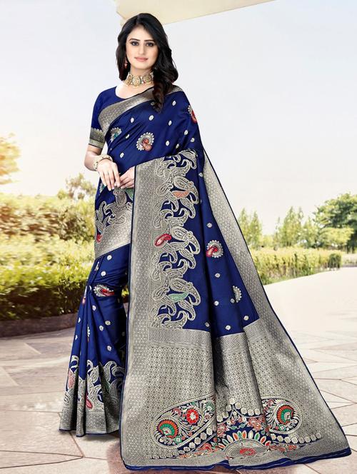 jacquard work banarasi saree with blouse - 18438812 - Very Small Image - 1
