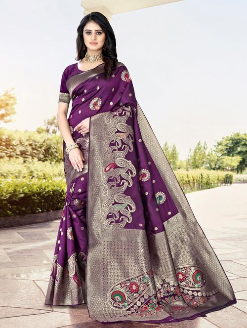 jacquard work banarasi saree with blouse - 18438813 - Very Small Image - 1