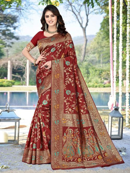jacquard work banarasi saree with blouse - 18438821 - Very Small Image - 1