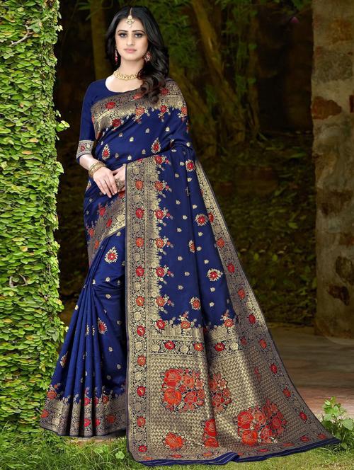 jacquard work banarasi saree with blouse - 18438824 - Very Small Image - 1
