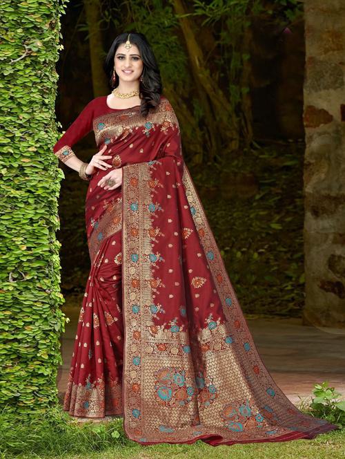 jacquard work banarasi saree with blouse - 18438827 - Very Small Image - 1