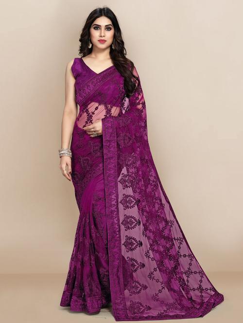 tonal embroidered net saree with blouse - 18438845 - Very Small Image - 1