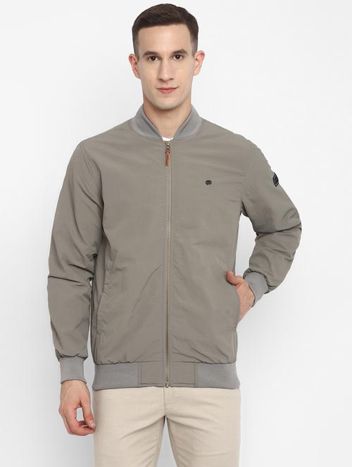 grey solid casual jacket - 18438879 - Very Small Image - 1
