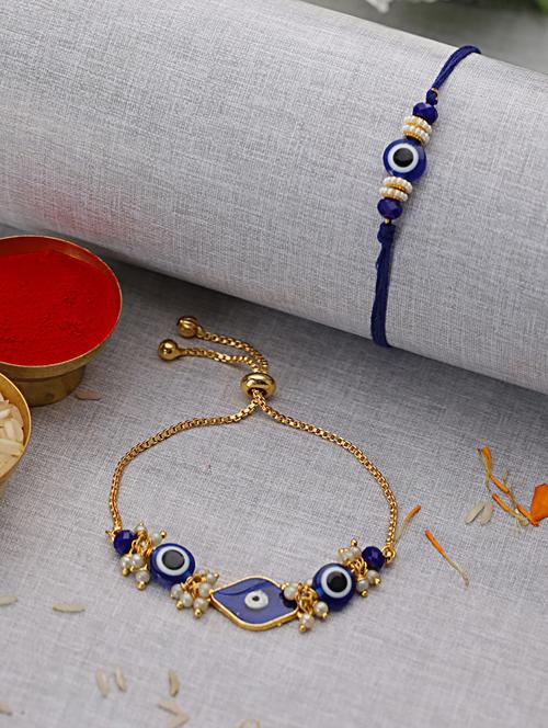 set of 2 designer evil eye rakhi with roli & chawal - 18438985 - Very Small Image - 1