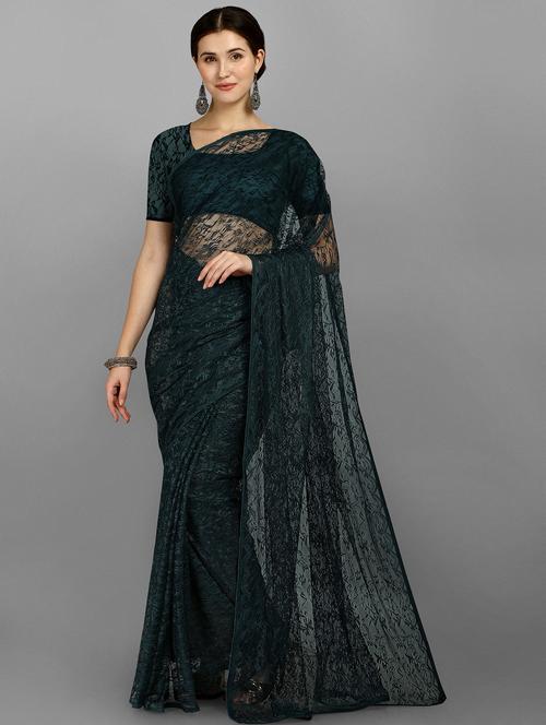 teal self design net saree - 18439127 - Very Small Image - 1