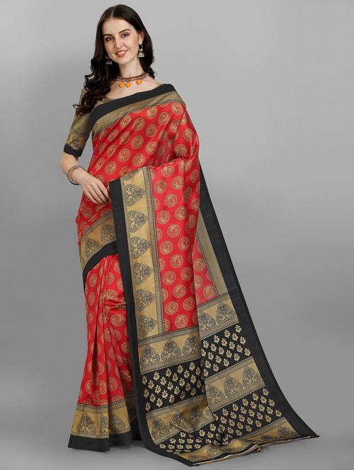 contrast bordered printed saree - 18439154 - Very Small Image - 1