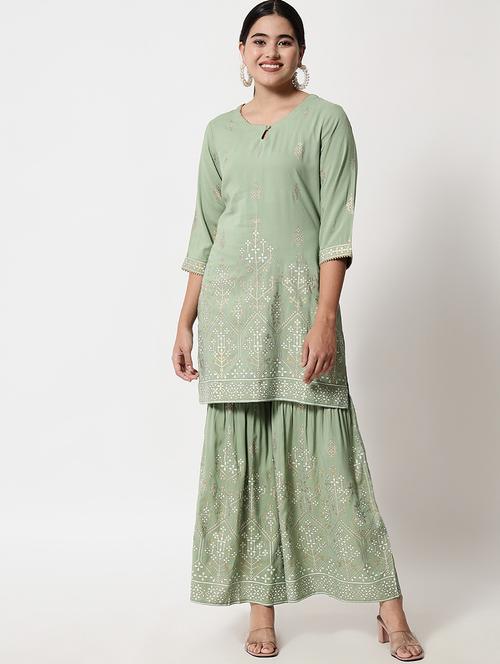 foil print kurta sharara set - 18439703 - Very Small Image - 1