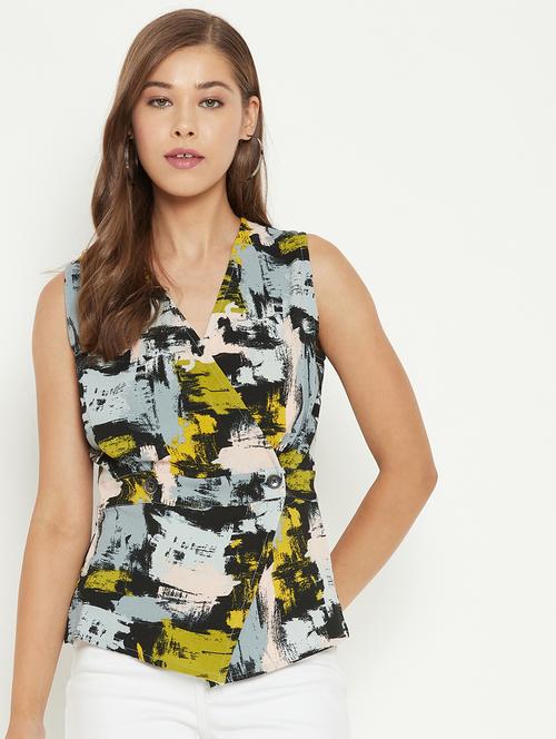 v-neck abstract wrap top - 18439784 - Very Small Image - 1