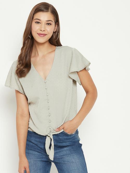 v-neck self design regular top - 18439787 - Very Small Image - 1