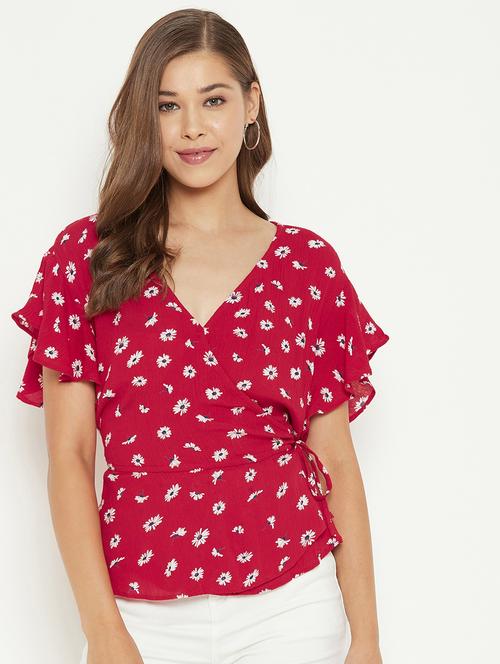 v-neck floral wrap top - 18439791 - Very Small Image - 1