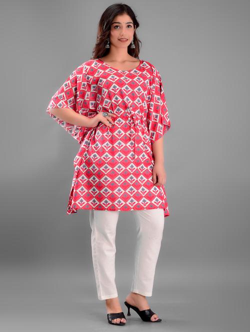 round neck printed kaftan - 18439812 - Very Small Image - 1
