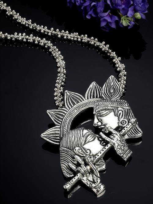 silver-toned oxidised radha krishna necklace - 18440764 - Very Small Image - 1