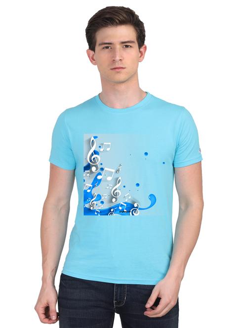 turquoise chest print t-shirt - 18440919 - Very Small Image - 1
