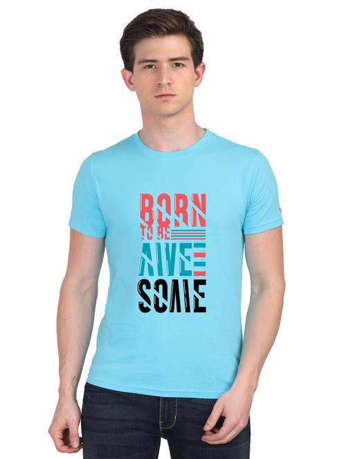 turquoise chest print t-shirt - 18440924 - Very Small Image - 1