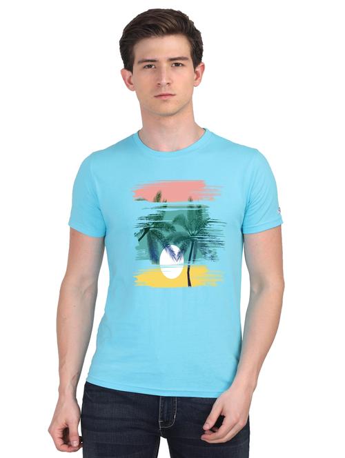 turquoise chest print t-shirt - 18440948 - Very Small Image - 1