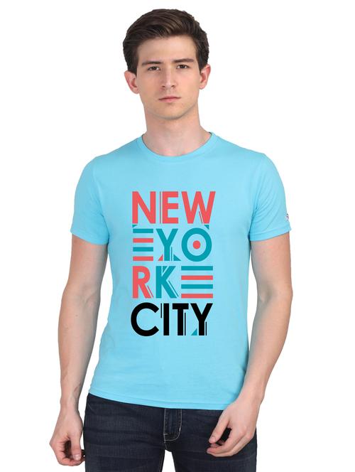 turquoise chest print t-shirt - 18441100 - Very Small Image - 1