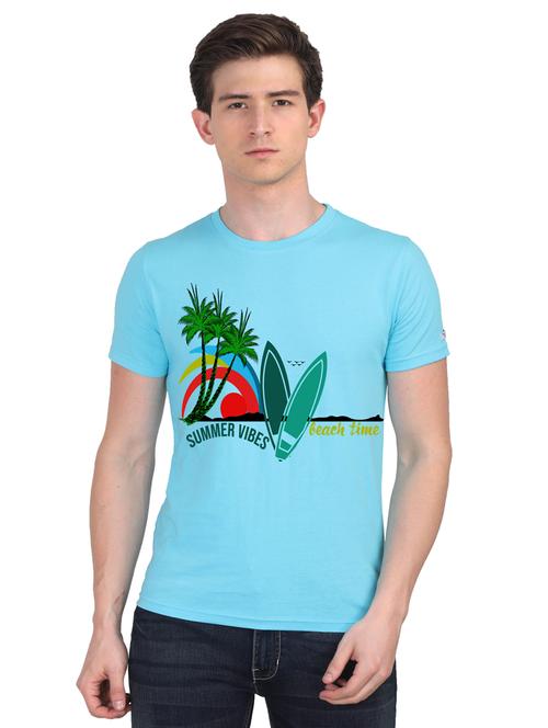 turquoise chest print t-shirt - 18441142 - Very Small Image - 1