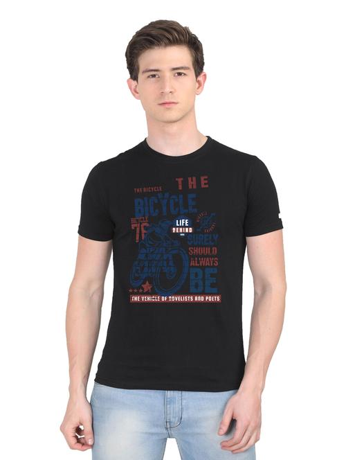 black chest printed casual t-shirt - 18441176 - Very Small Image - 1