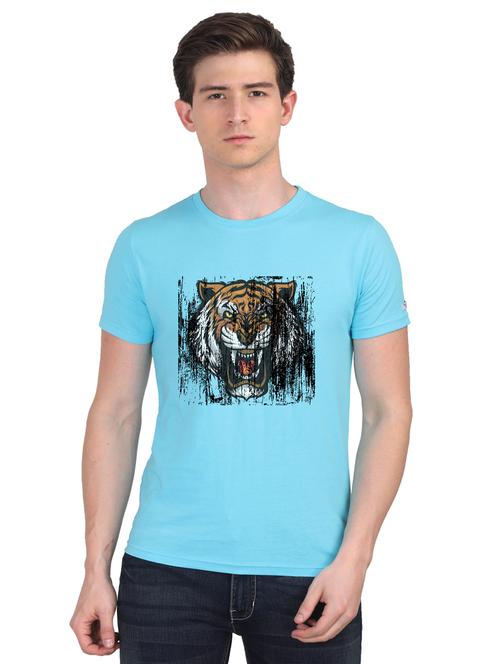 turquoise chest printed casual t-shirt - 18441180 - Very Small Image - 1