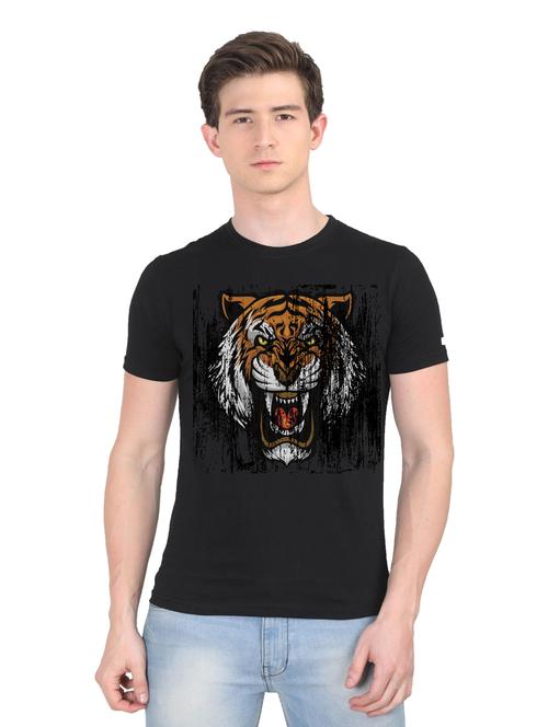black chest printed casual t-shirt - 18441181 - Very Small Image - 1