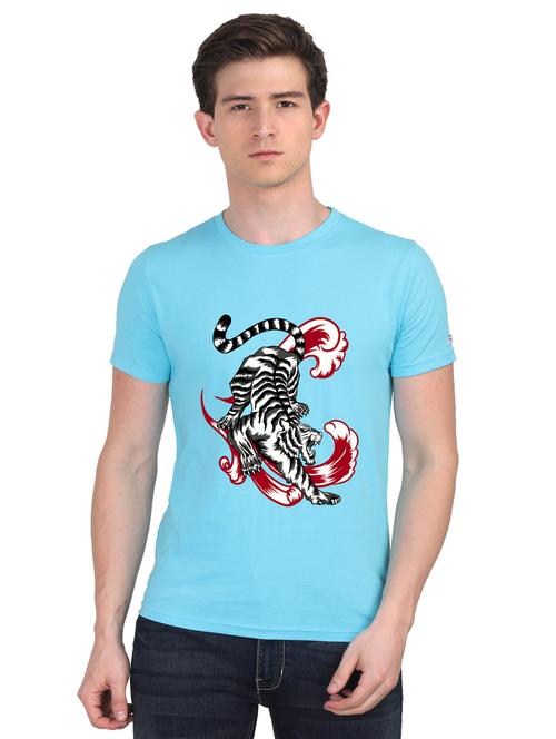 turquoise chest printed casual t-shirt - 18441185 - Very Small Image - 1