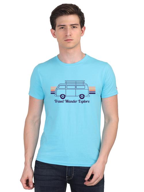 turquoise chest printed casual t-shirt - 18441190 - Very Small Image - 1