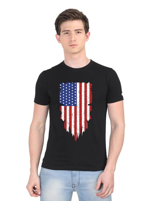 black chest printed casual t-shirt - 18441200 - Very Small Image - 1