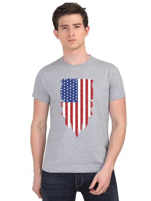 grey chest printed casual t-shirt - 18441201 - Very Small Image - 1
