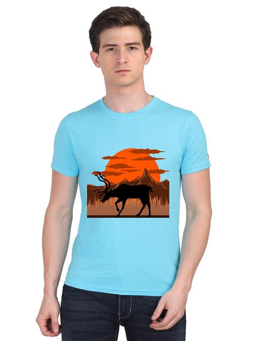 turquoise chest printed casual t-shirt - 18441204 - Very Small Image - 1
