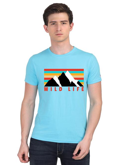 turquoise chest printed casual t-shirt - 18441224 - Very Small Image - 1