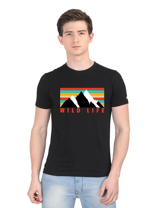 black chest printed casual t-shirt - 18441225 - Very Small Image - 1
