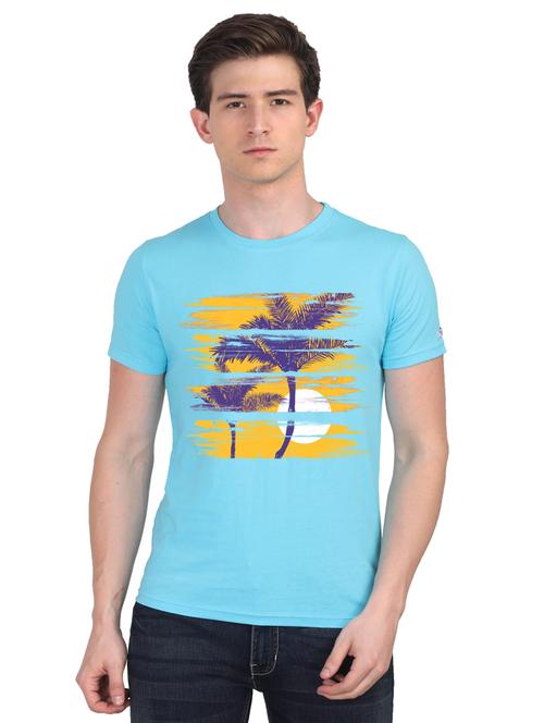 turquoise chest printed casual t-shirt - 18441229 - Very Small Image - 1